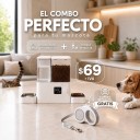 Dispensador de comida para mascotas + Correa Retráctil
