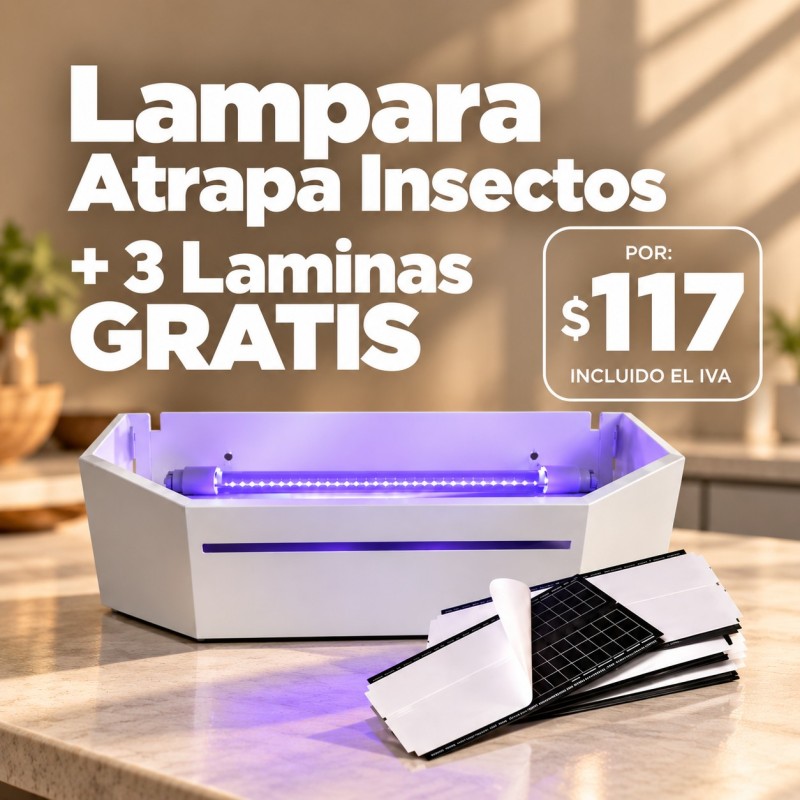 Lámpara Atrapa Insectos LED UV + 3 láminas GRATIS